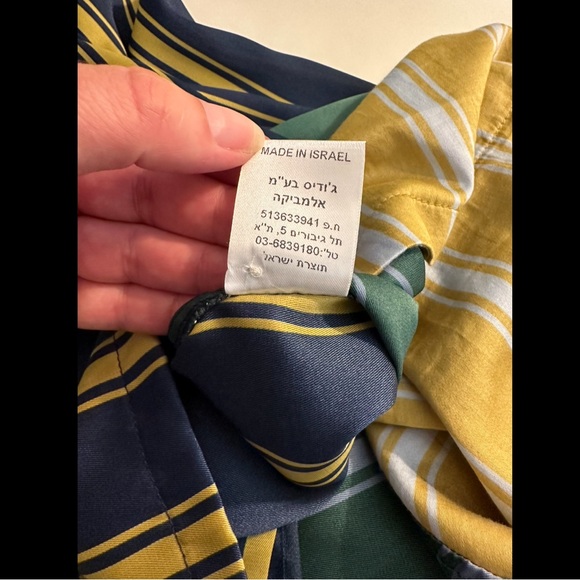 ALEMBIKA Satin Striped Blouse Tunic Top Shirt Emerald Green Blue Chartreuse - Picture 12 of 14